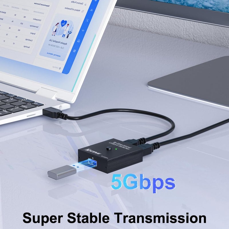 MLEEDA USB 3.0 Switch Selector, Bi-Directional USB Switch 2 in 1 Out / 1 in 2 Out, USB3.0 Switcher for 2 Computers Share Keyboard Mouse Scanner Printer - Image 4